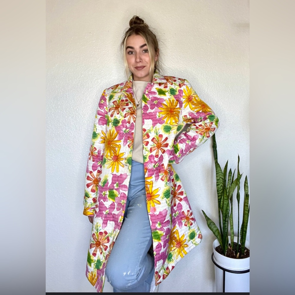 Harve Bernard by Bernard Holtzman Women's Floral Flower Quilted Pea Coat Size 14